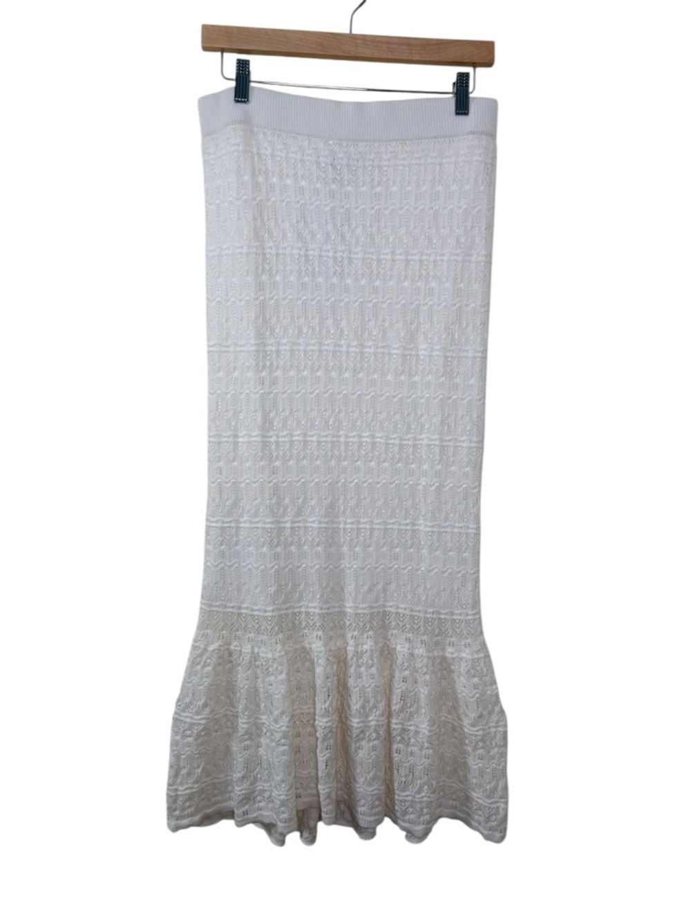 HOUSE OF HARLOW 1960 NWT NEW Ivory Lace Knit Midi Skirt Mermaid Hem Boho M - Picture 4 of 12